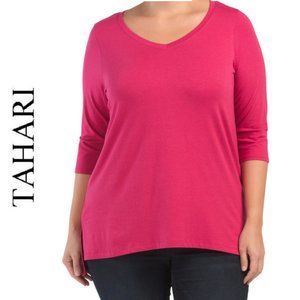NWT Tahari Super Soft Plus Pima Cotton V-neck Hi-Low Hem Top